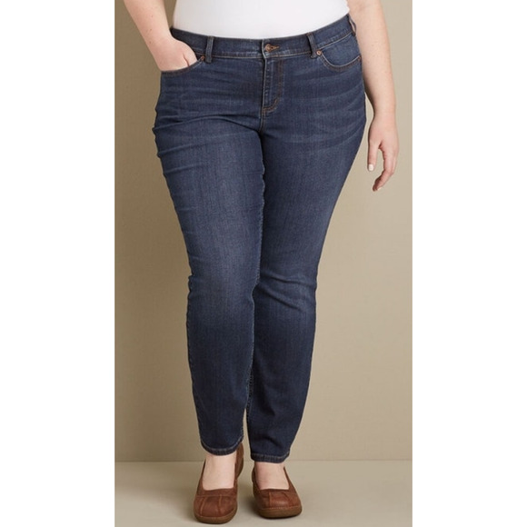 Duluth Trading Co. Women Plus 24W Tall Dark Wash DuluthFlex Skinny Denim Jeans - Picture 1 of 8